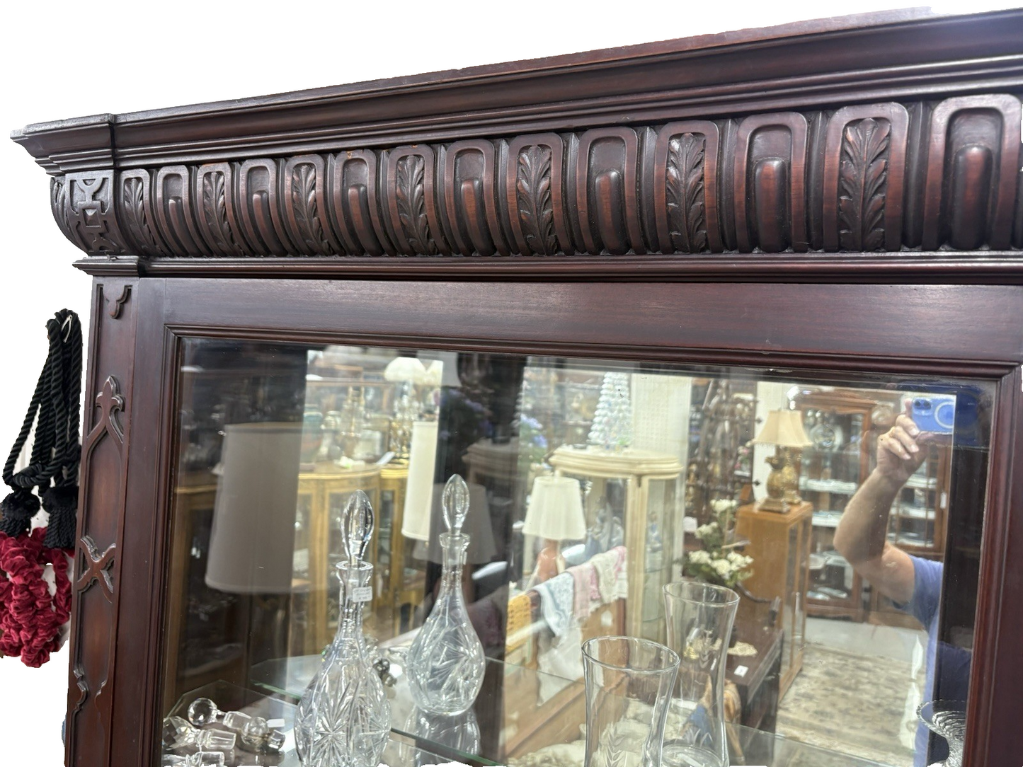 64352 Large RARE Antique Victorian Mahogany China Cabinet Curio