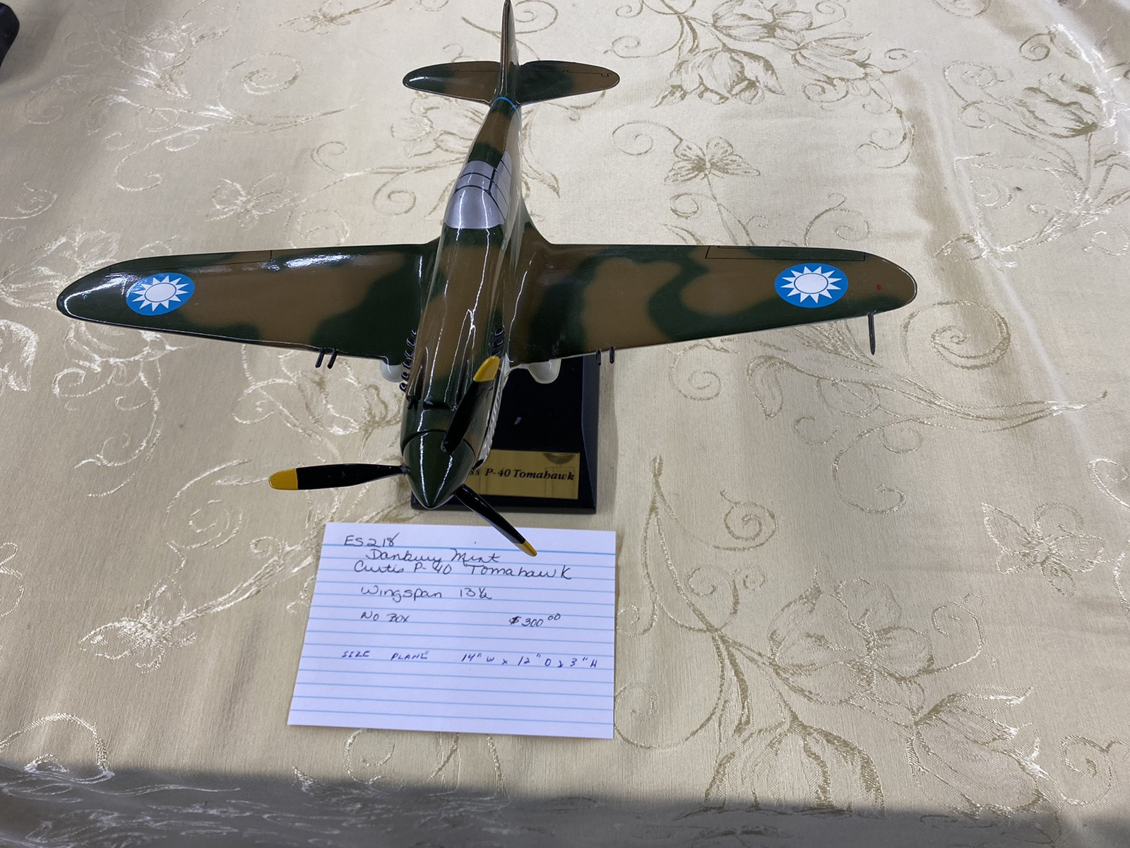 ES 218 DANBURY MINT Curtis P - 40  Tomahawk  Plane Airplane  WING  14" W