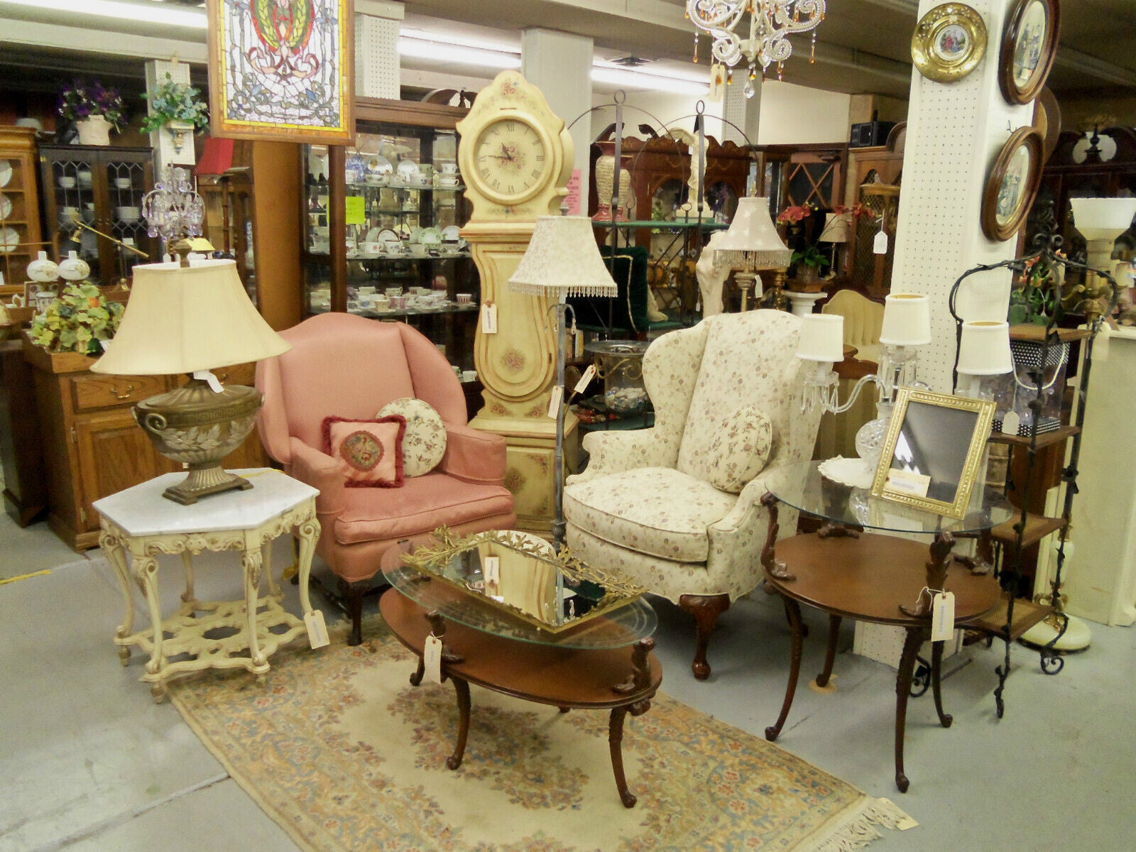 50416 Large Floral Tapestry Wall Decoration with Wood Rod  + Brass Finials