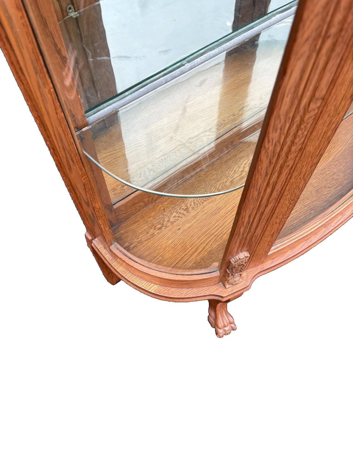 66846 Antique Victorian Oak Bow Glass Curio China Cabinet