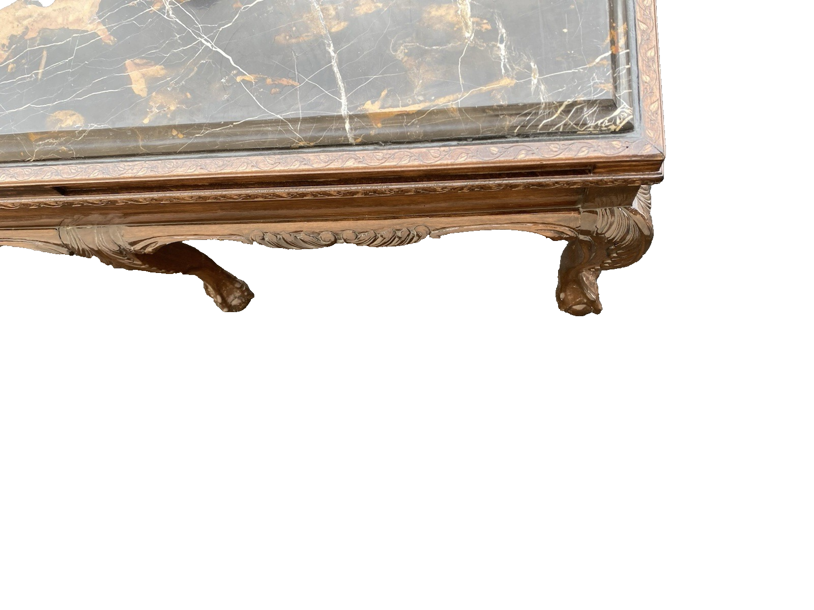 66574  Marble Top Mahogany Coffee Table with Claw Feet