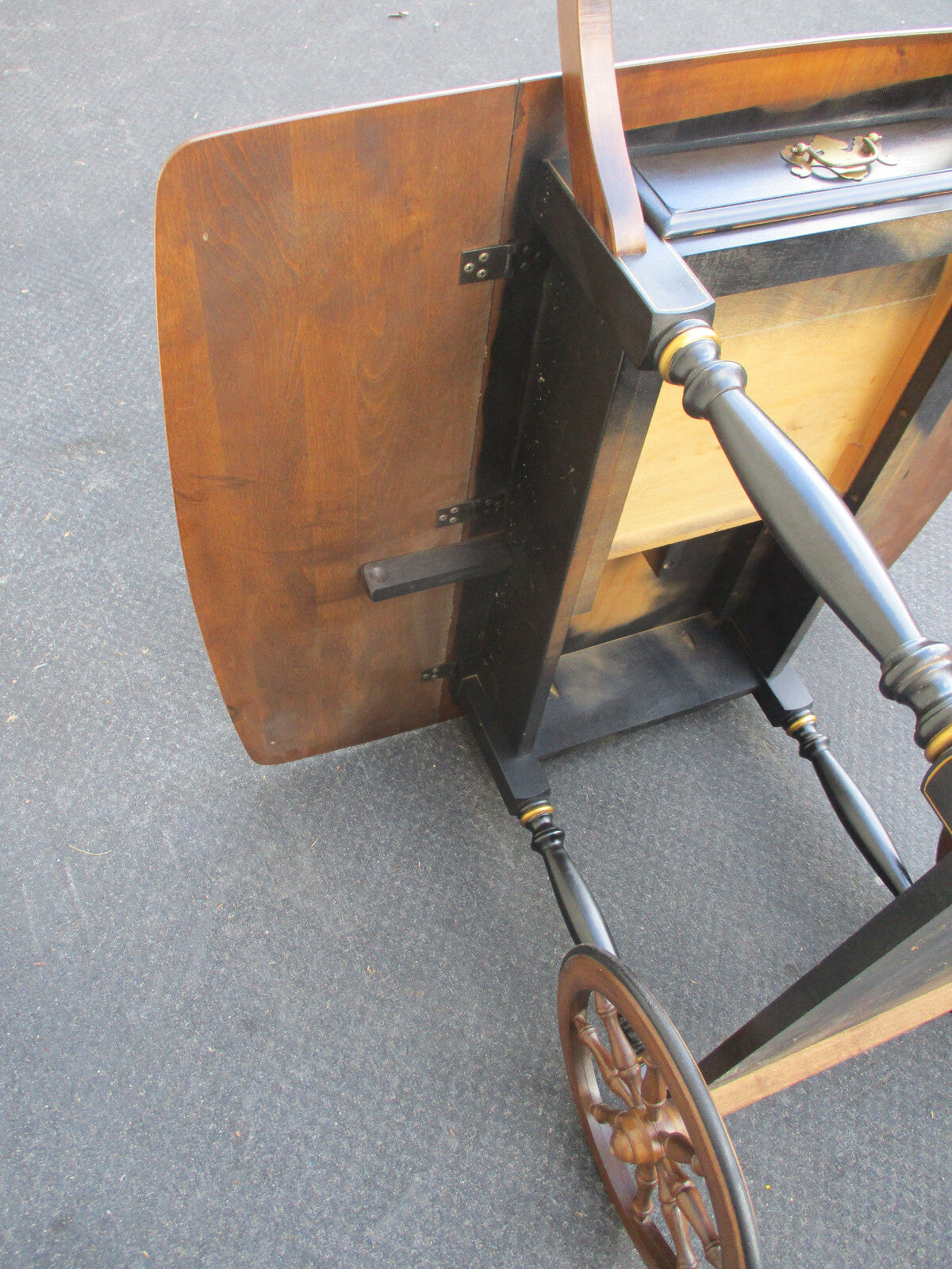 64308 Stenciled Solid Maple Tea Cart Bar Cart with Wheels