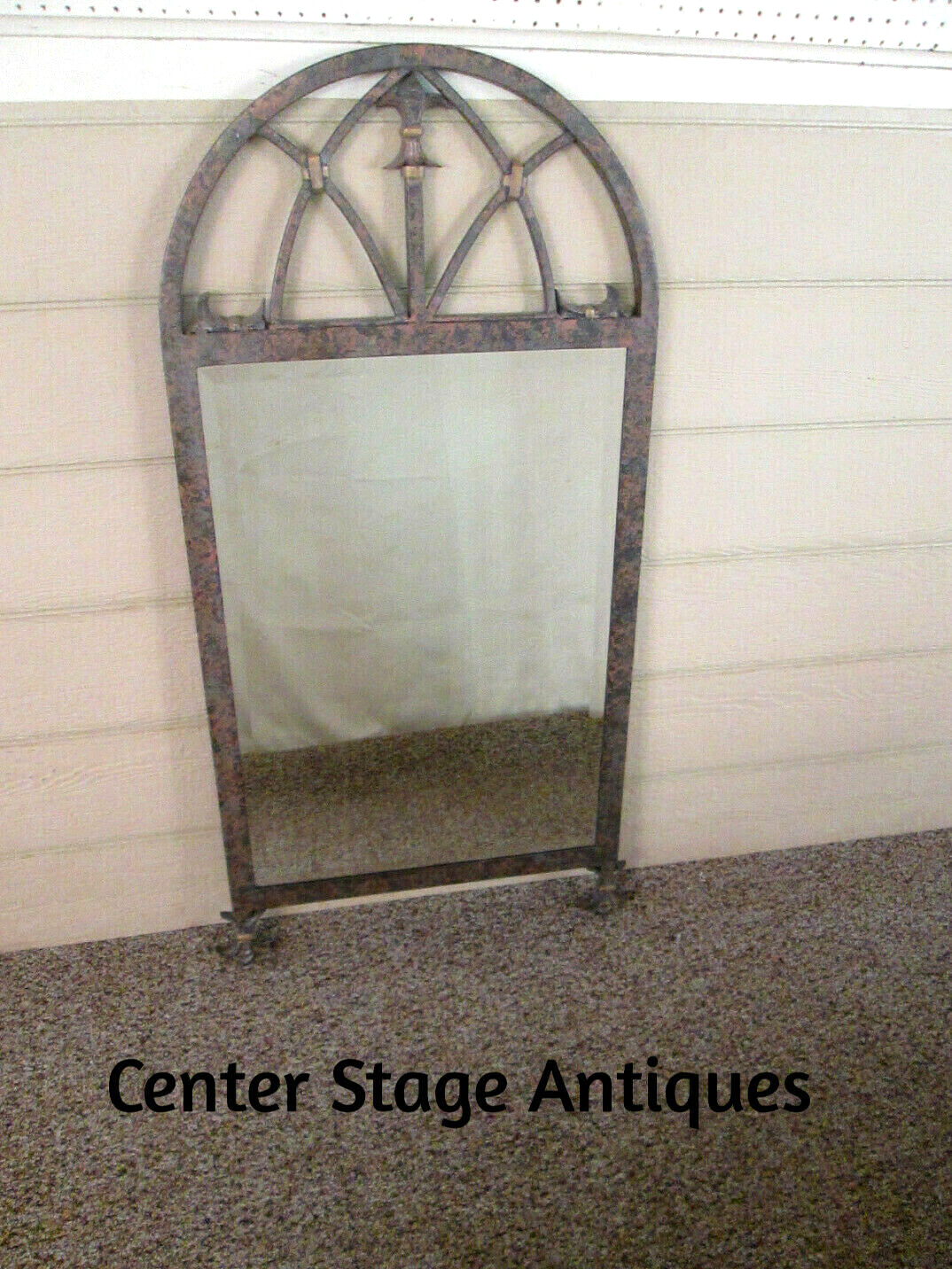 38633 RARE LA BARGE Gothic Beveled Mirror LM0665 with metal frame