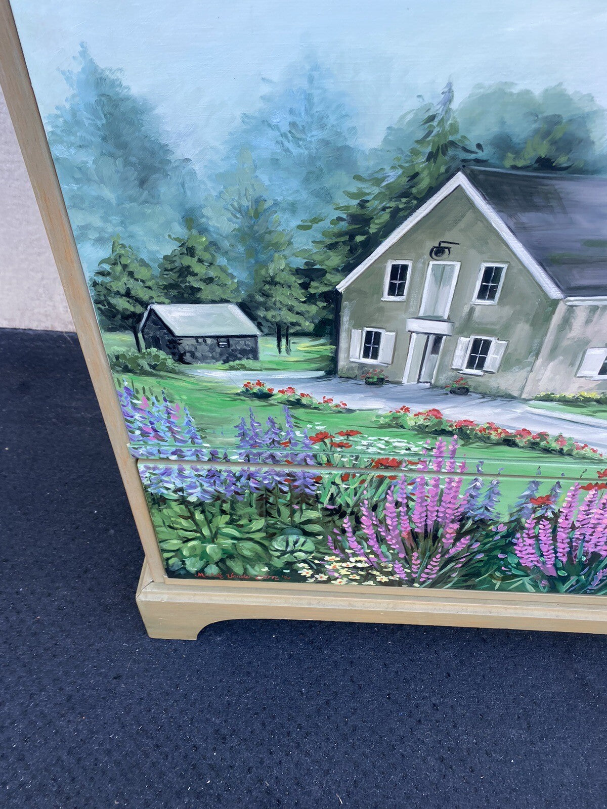 65085 Hand Painted Artist Signed Blanket Storage Chest w/ Drawer