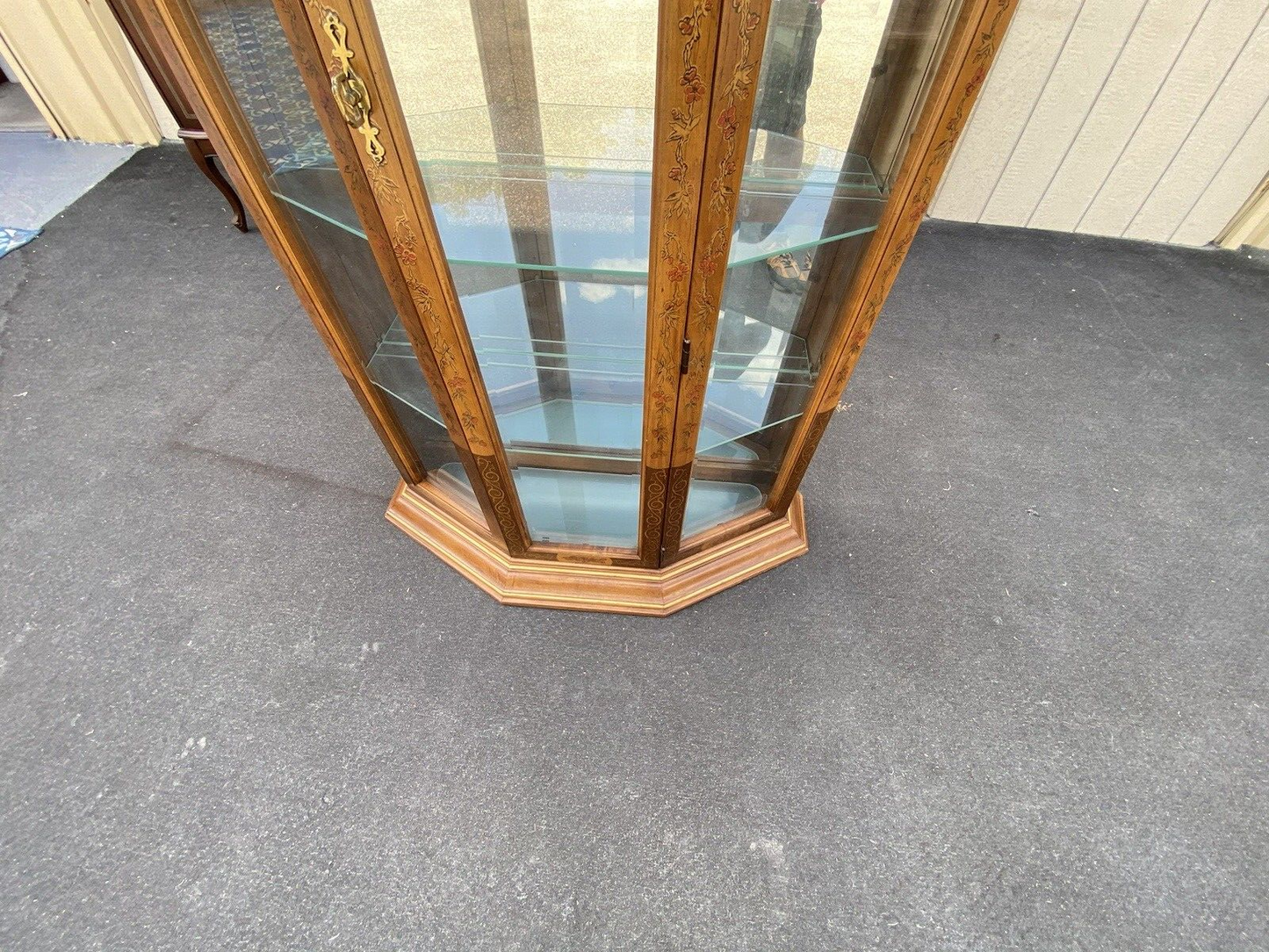 64593 Pulaski Stenciled Lighted Curio Cabinet With Plate Glass Shelves + Light