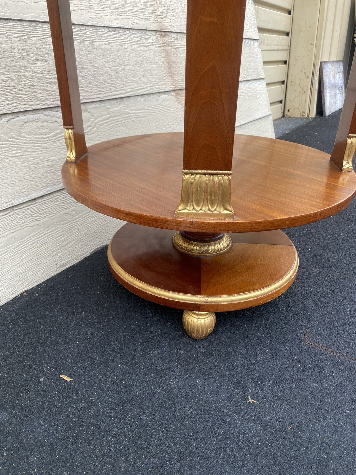 65467     Round Banded  Burled Mahogany Lamp Table Stand