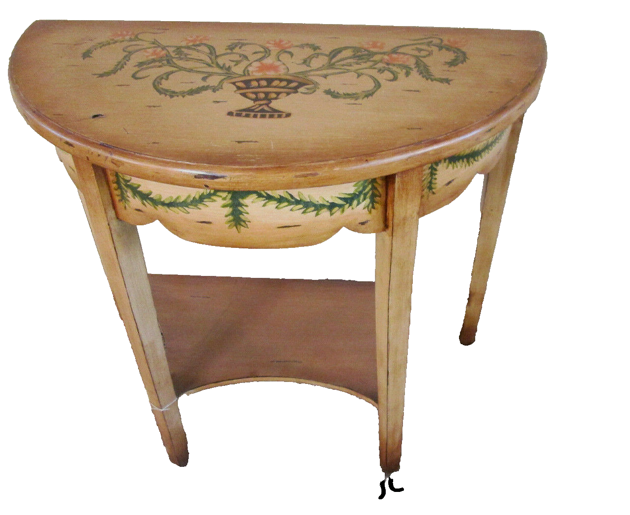 49361 DECORATOR Custom Made HAND PAINTED WOOD HALF ROUND CONSOLE TABLE