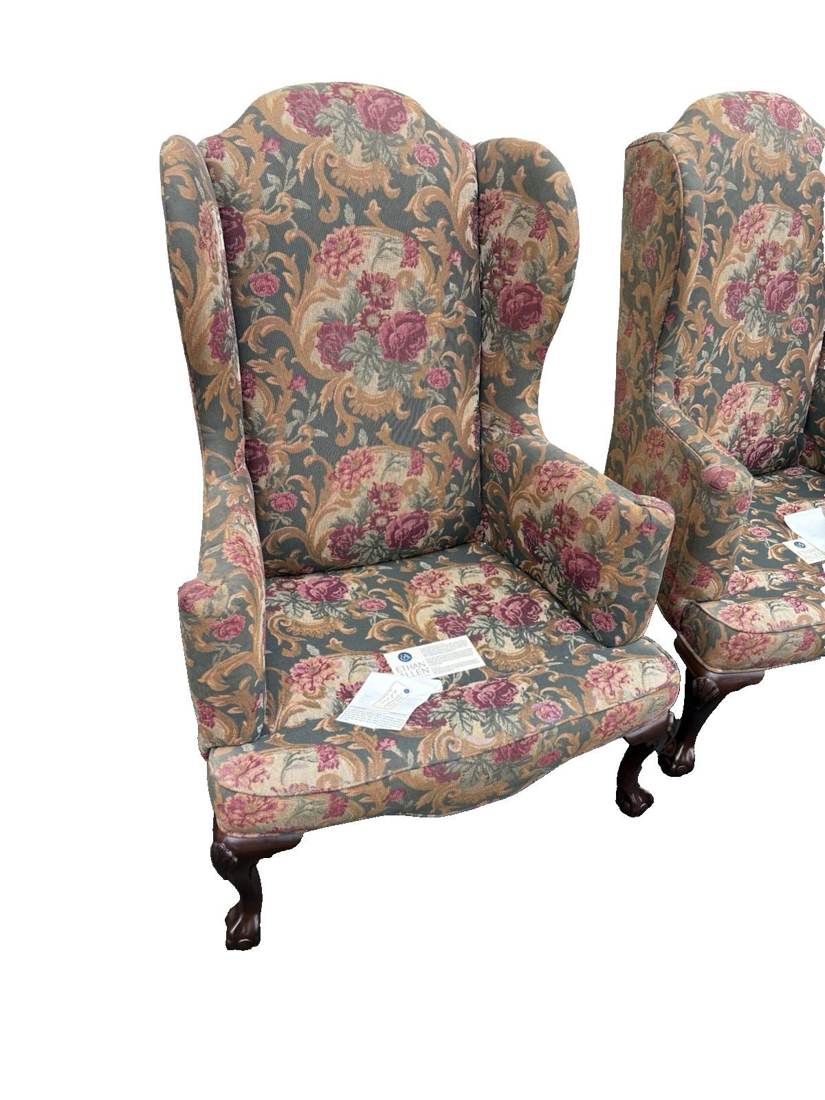 66758  Pair ETHAN ALLEN Wing Back Armchair Chair s With Arm Covers