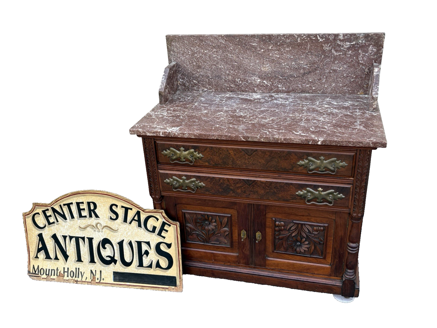 66900  Antique Victorian Mahogany Hand Carved Washstand Dresser