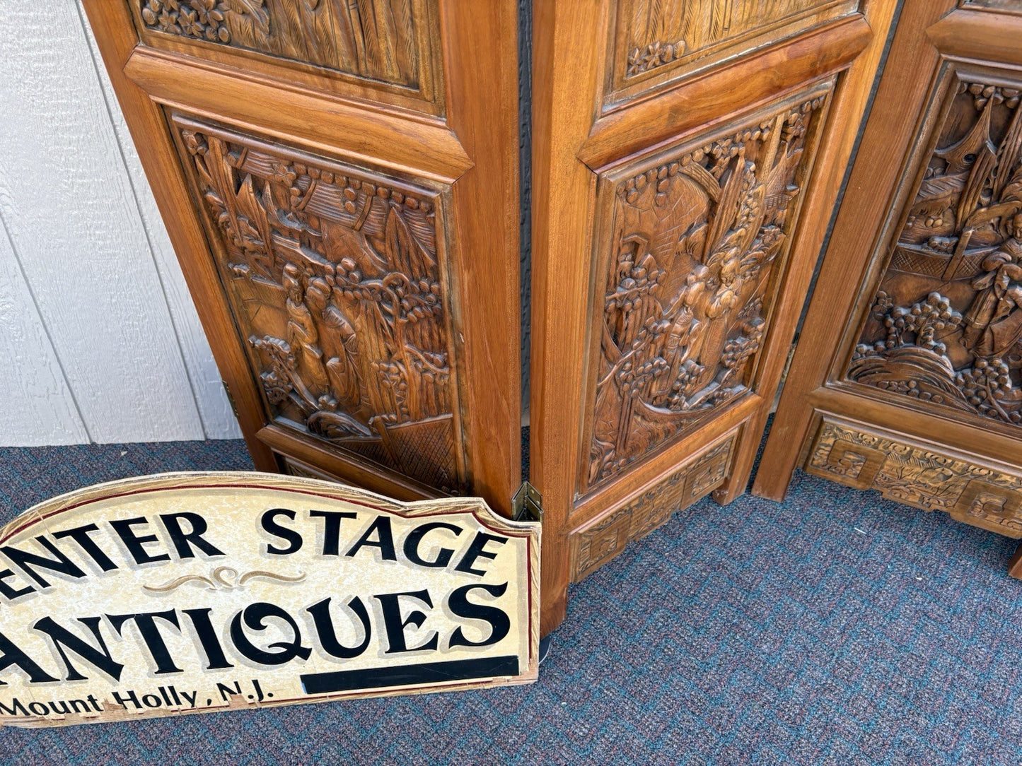 67013 Custom Hand Carved 4 Section Room Divider Screen