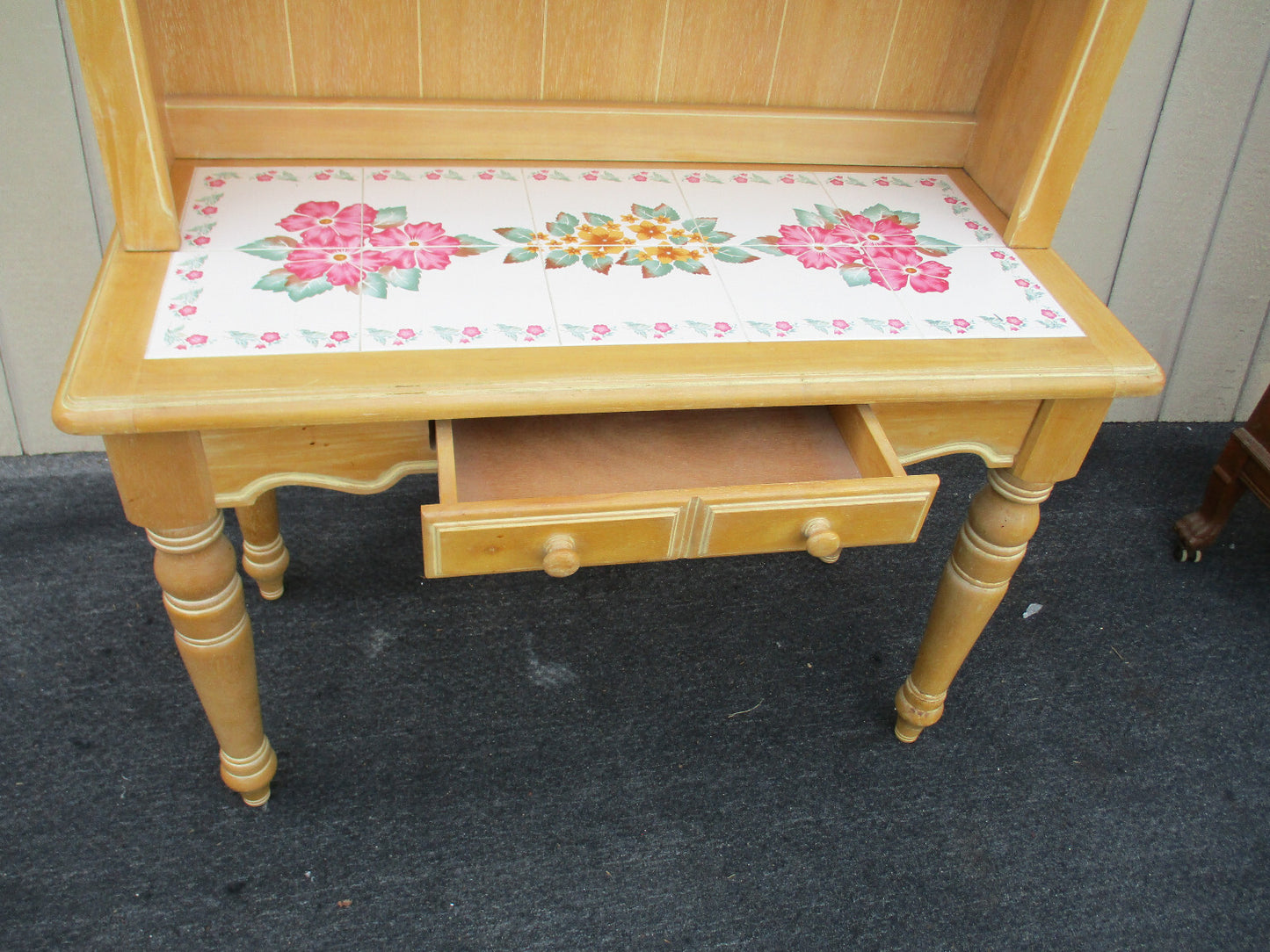 63329   2 Piece Tile Top Desk Cabinet with Bookcase Top