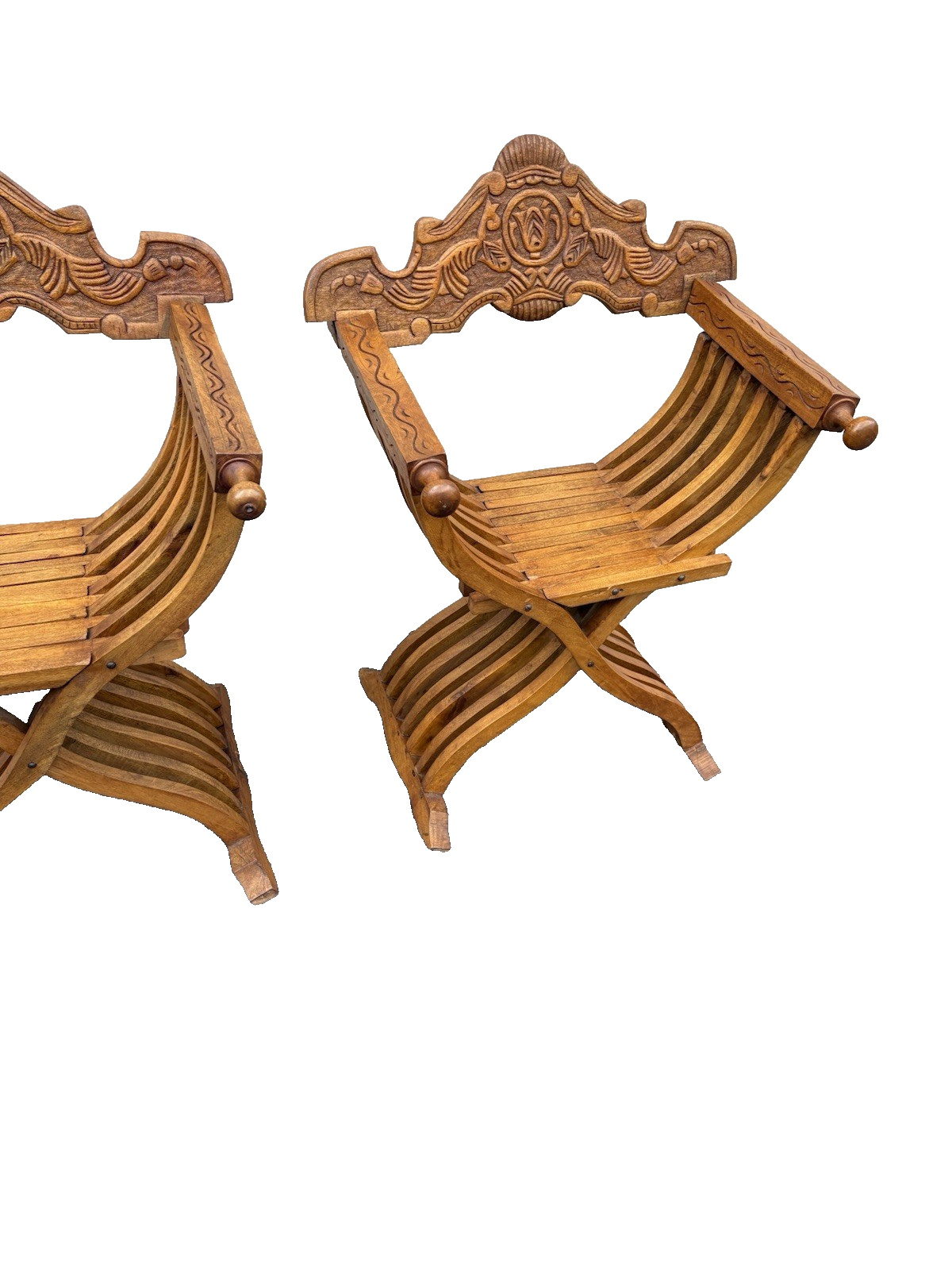 66956 + 66955 PAIR TEAK Wood Hand Made Chairs Chair s