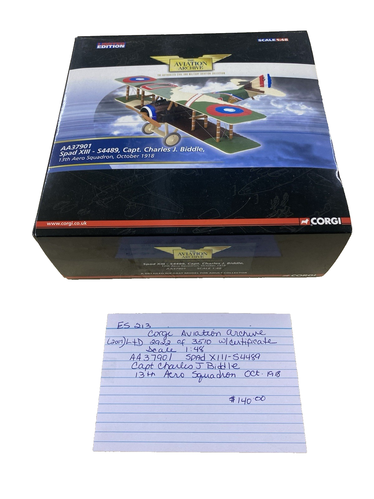 ES 243 Corgi Aviation AA37901 SPAD XIII - S4489 Airplane Plane