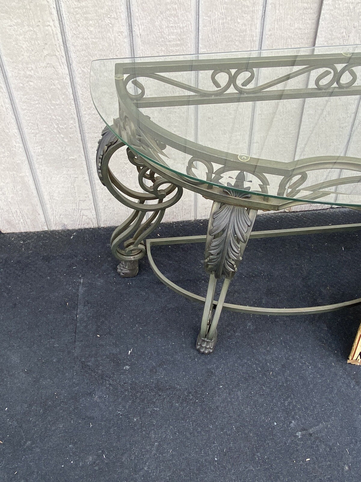 65470 Quality Glass Top Console Table with heavy metal base