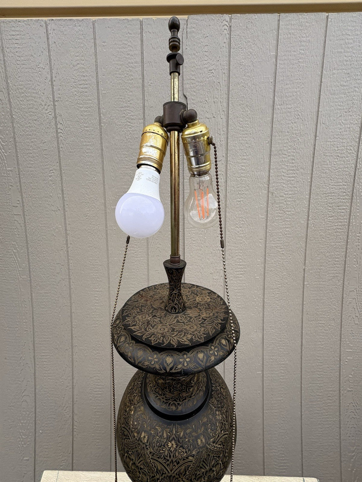 67043 Large Oriental Decorator Metal Lamp with Fancy  Custom made Shade