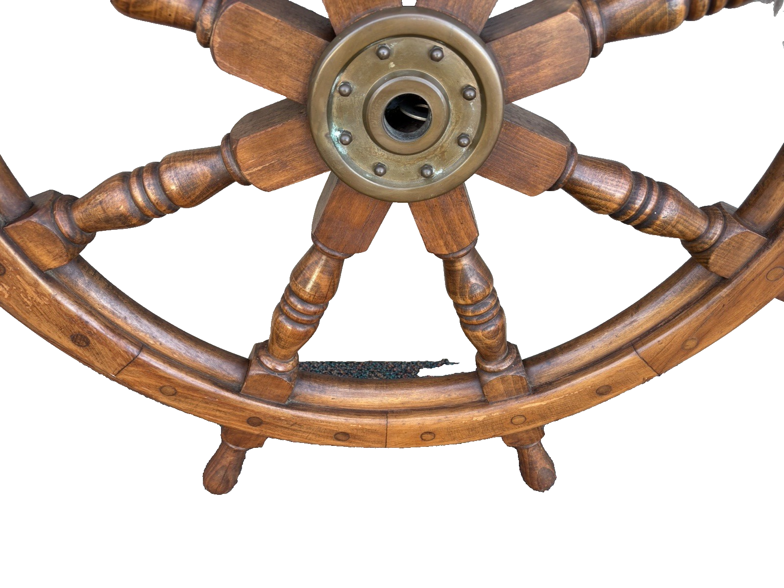 66949 Antique Wood and Brass Ships Wheel