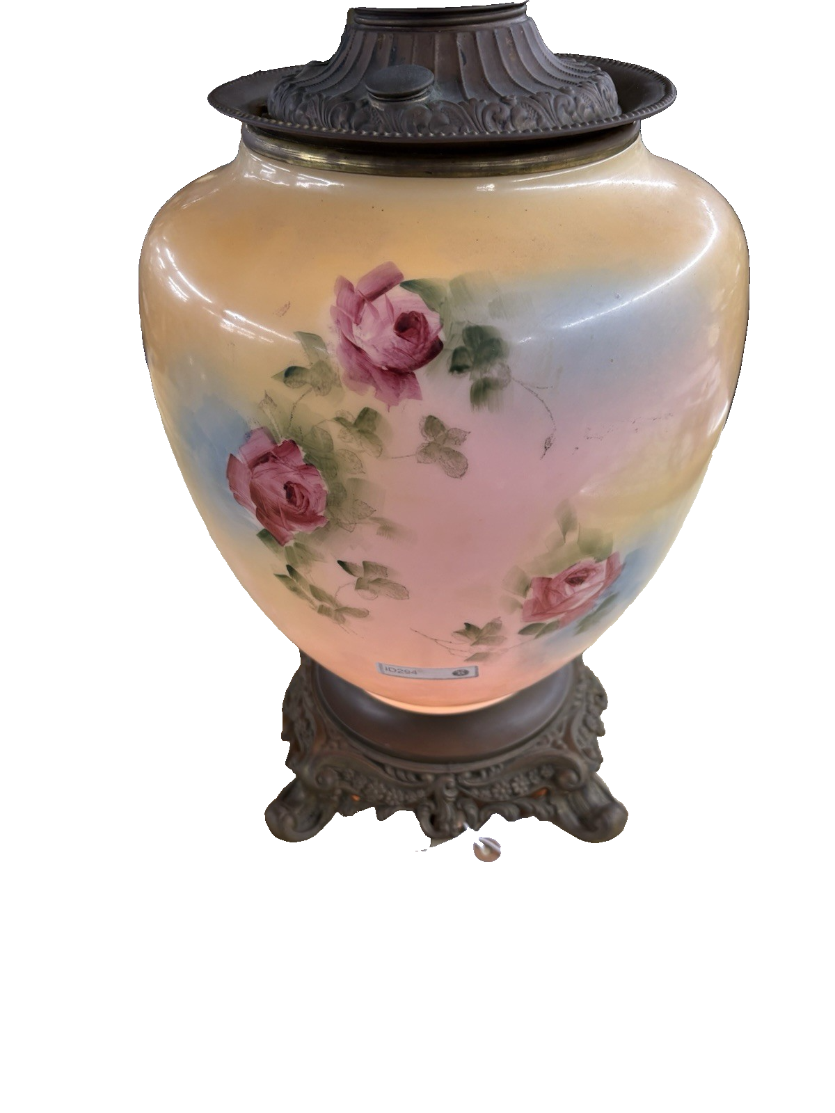 66593    Antique Victorian Gone With The Wind Electrified Oil Lamp