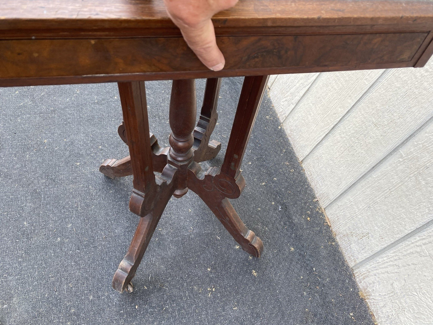 66591  Antique Victorian Marble Top Walnut Lamp Table Stand