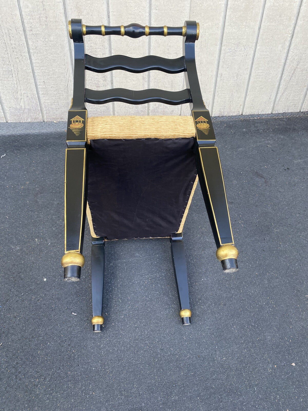 66067 Decorator Ebony Stenciled Vanity bench Stool