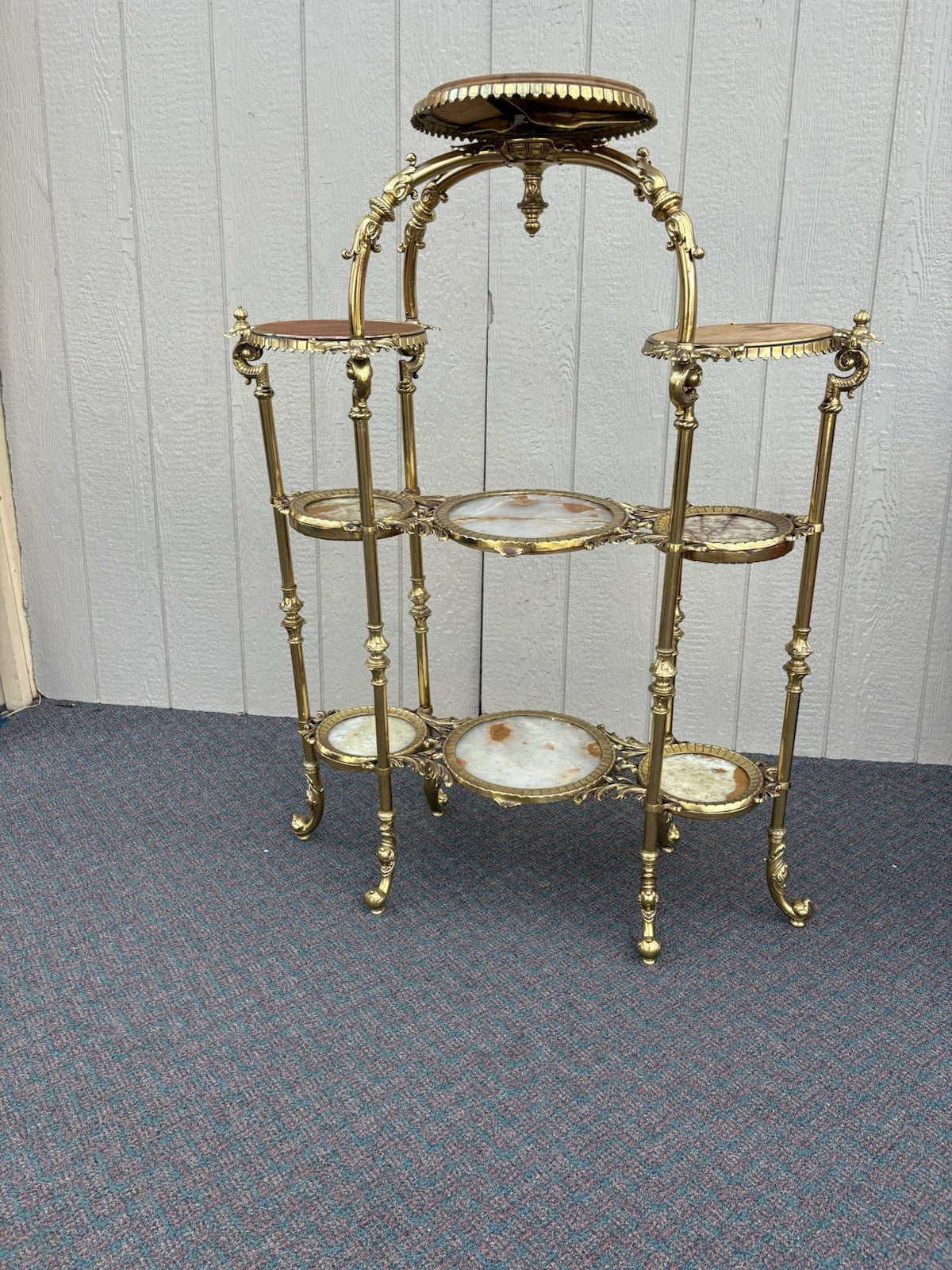 67147 Antique Victorian Brass and marble Etergie Display Cabinet Curio