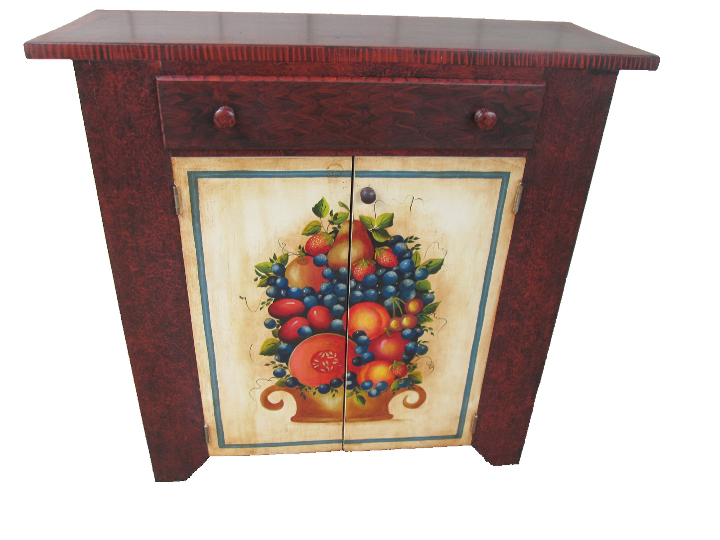 56069 HAND PAINTED FRUIT BASKET CONSOLE TABLE 2 DOOR CABINET WITH DRAWER