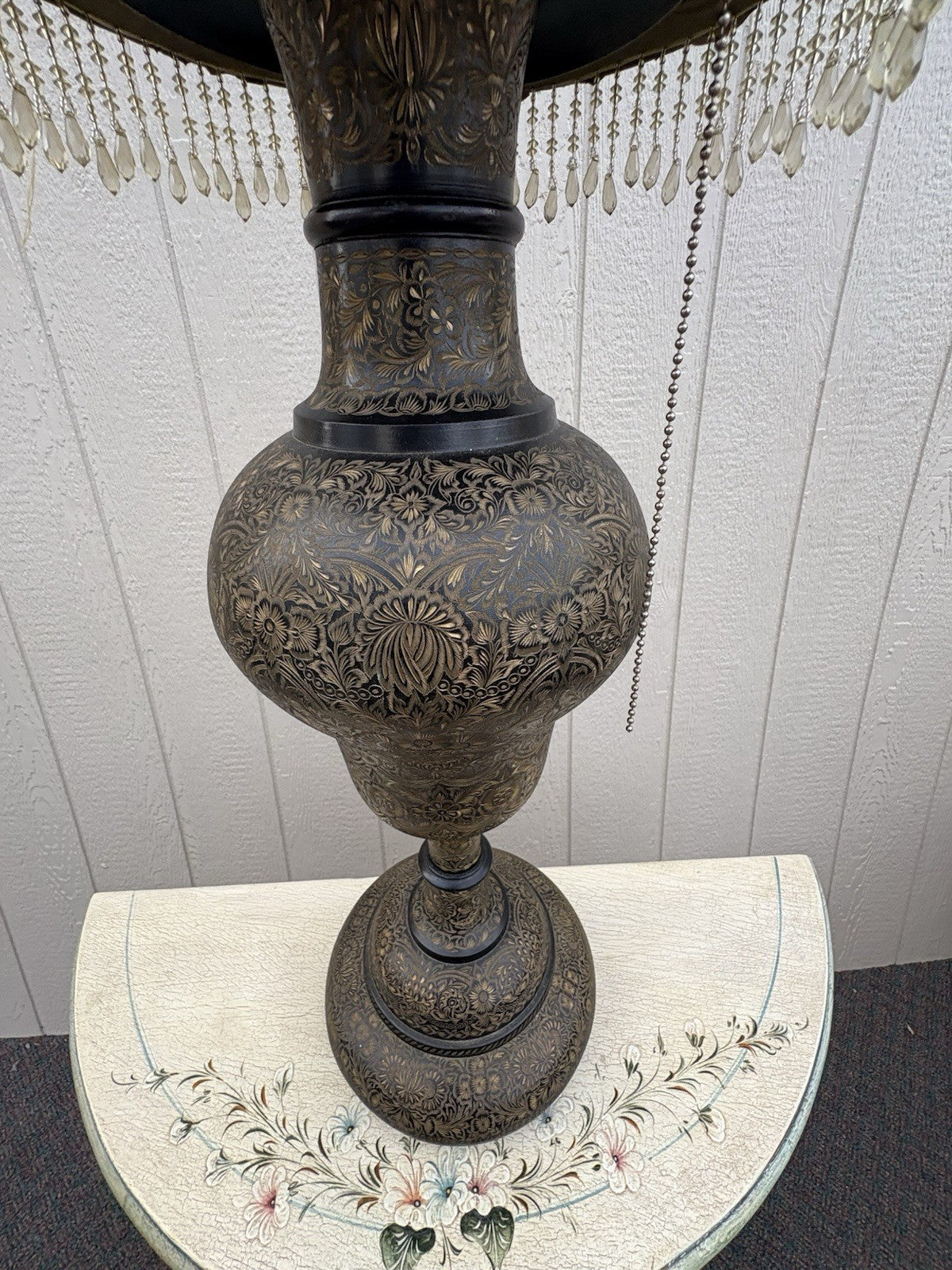 67043 Large Oriental Decorator Metal Lamp with Fancy  Custom made Shade