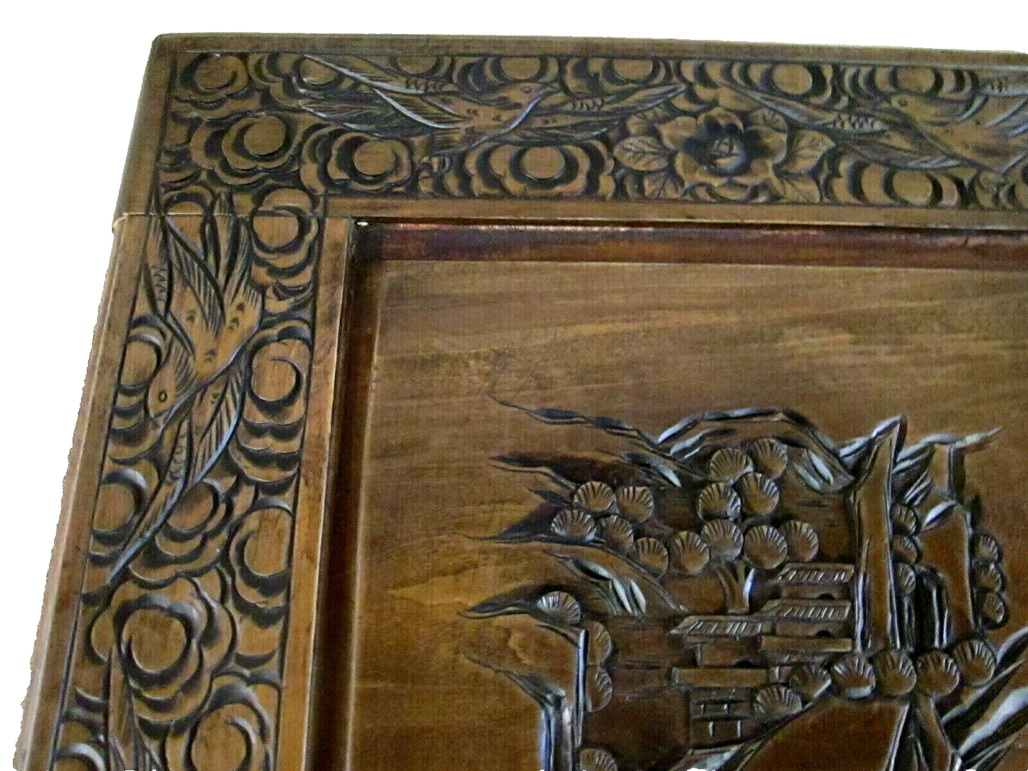 54174 CARVED ORIENTAL TABLE WITH DRAWER Bird carvings