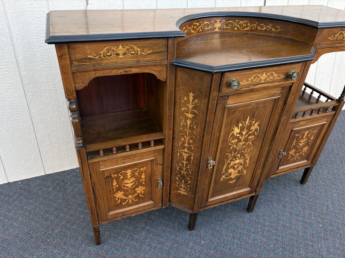 67017 Inlaid Victorian Buffet Sideboard Server Cabinet