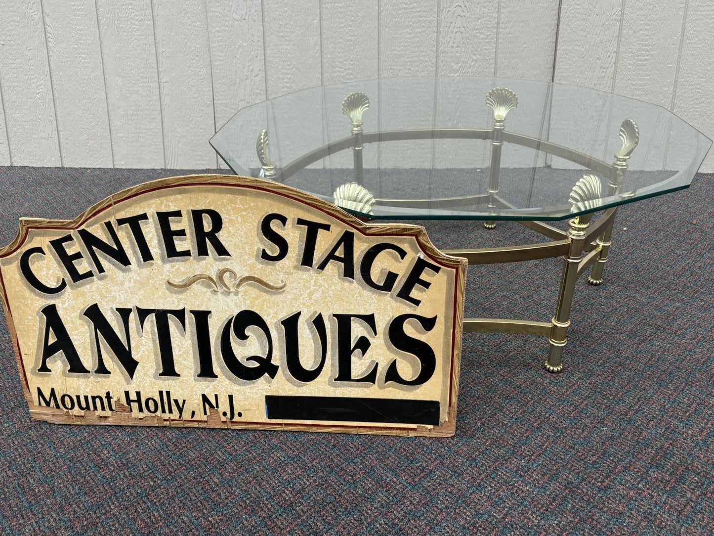 66743   QUALITY Brass and Glass Shell Design Coffee Table