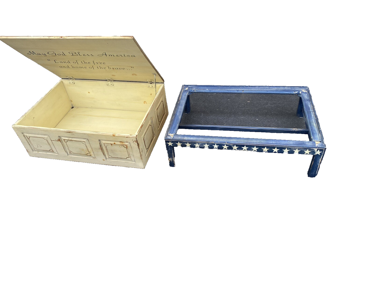 65174  Rustic  Primative Coffee Table with  STORAGE  Americana Flag Design