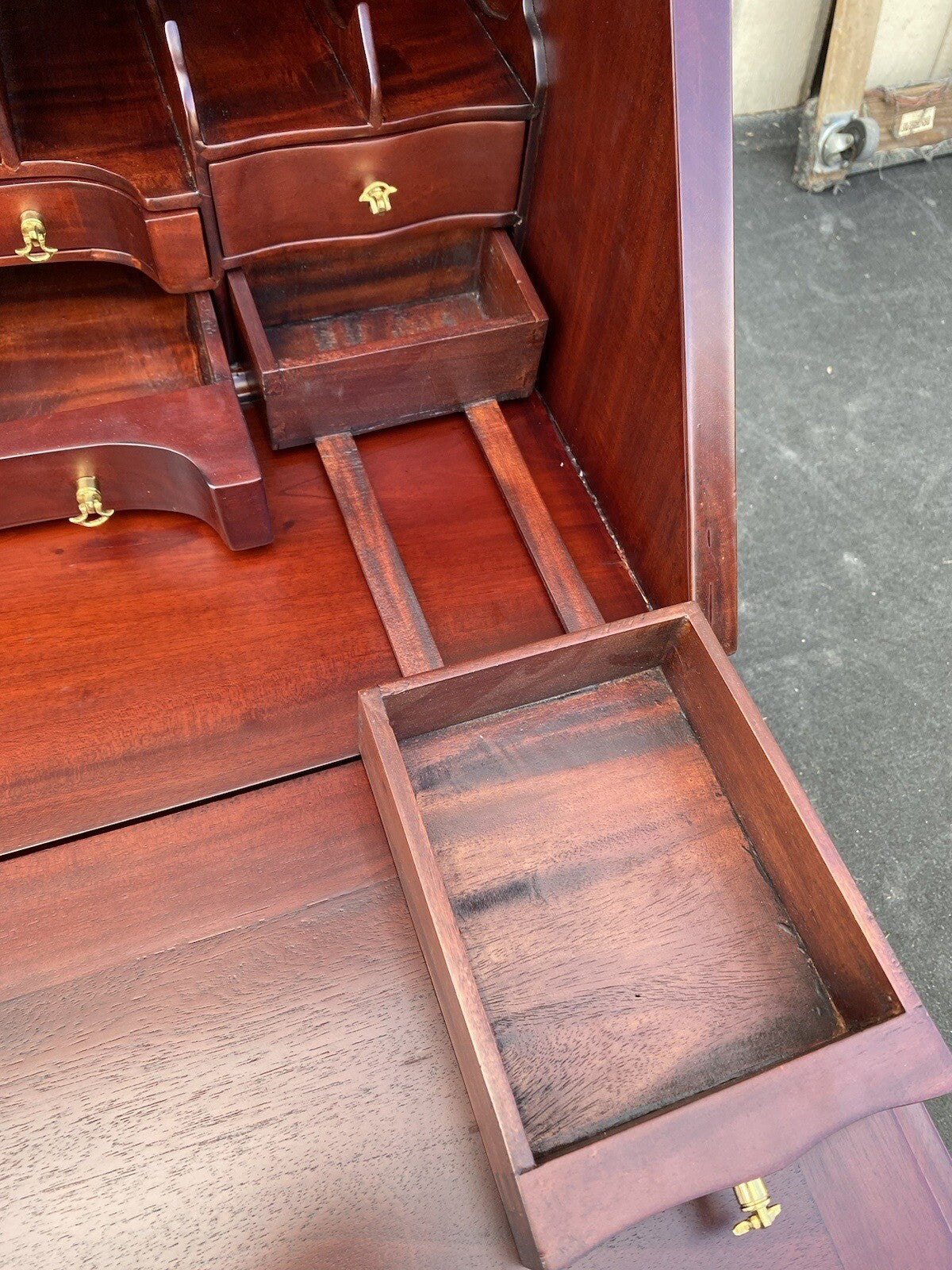 64897    Solid Mahogany 2 Piece Chippendale Secretary Desk w/ 2 Secret Drawers