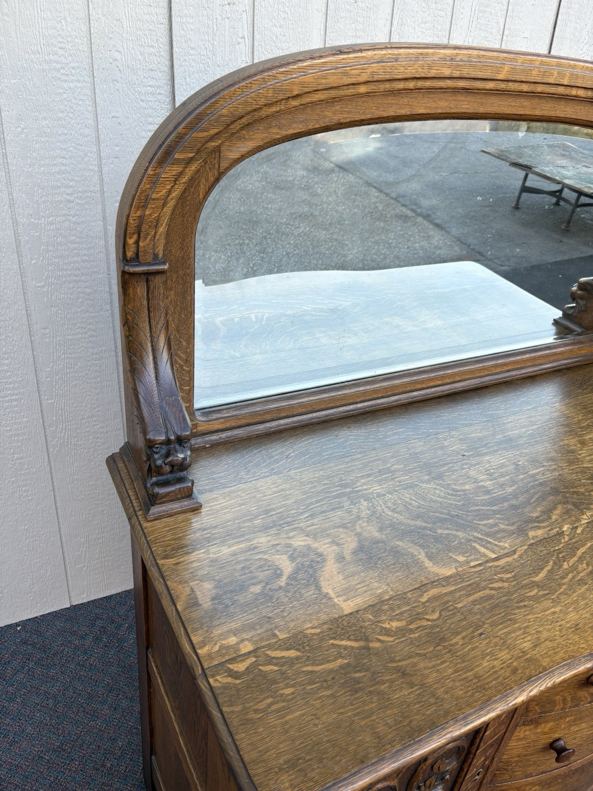 67012 Antique Victorian Oak Lion Head Buffet Sideboard Cabinet