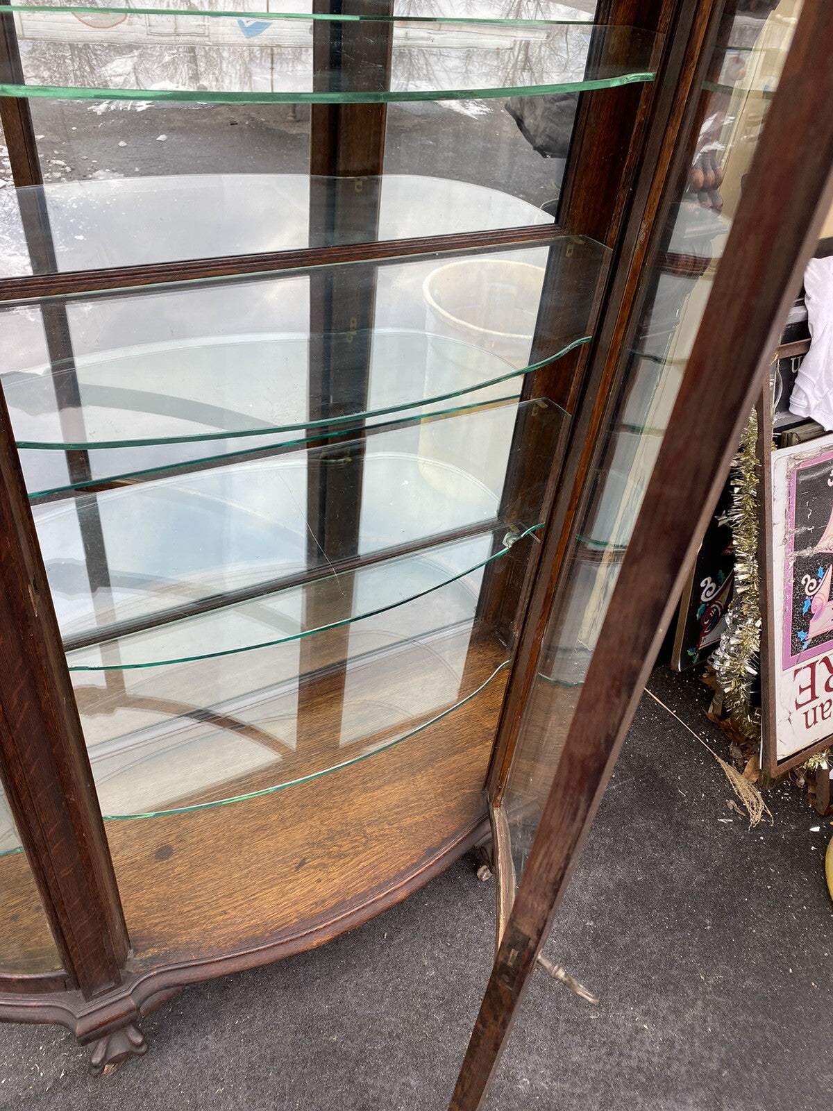 66152   Antique Victorian Lion Headed China Cabinet Curio