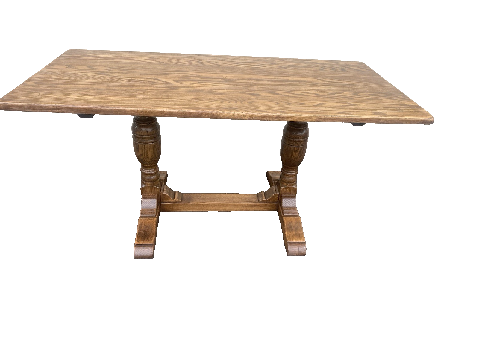 66523   Solid Oak Double Pedestal Trestle  Dining Table