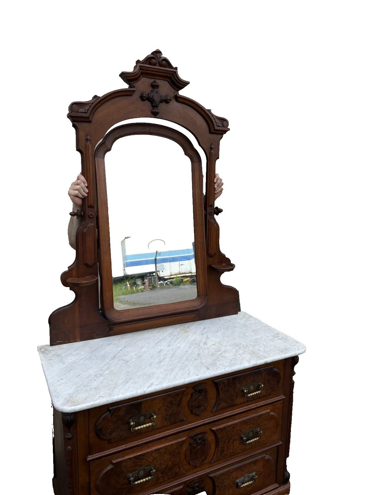 66667  Antique Victorian Marble Top Dresser with Mirror