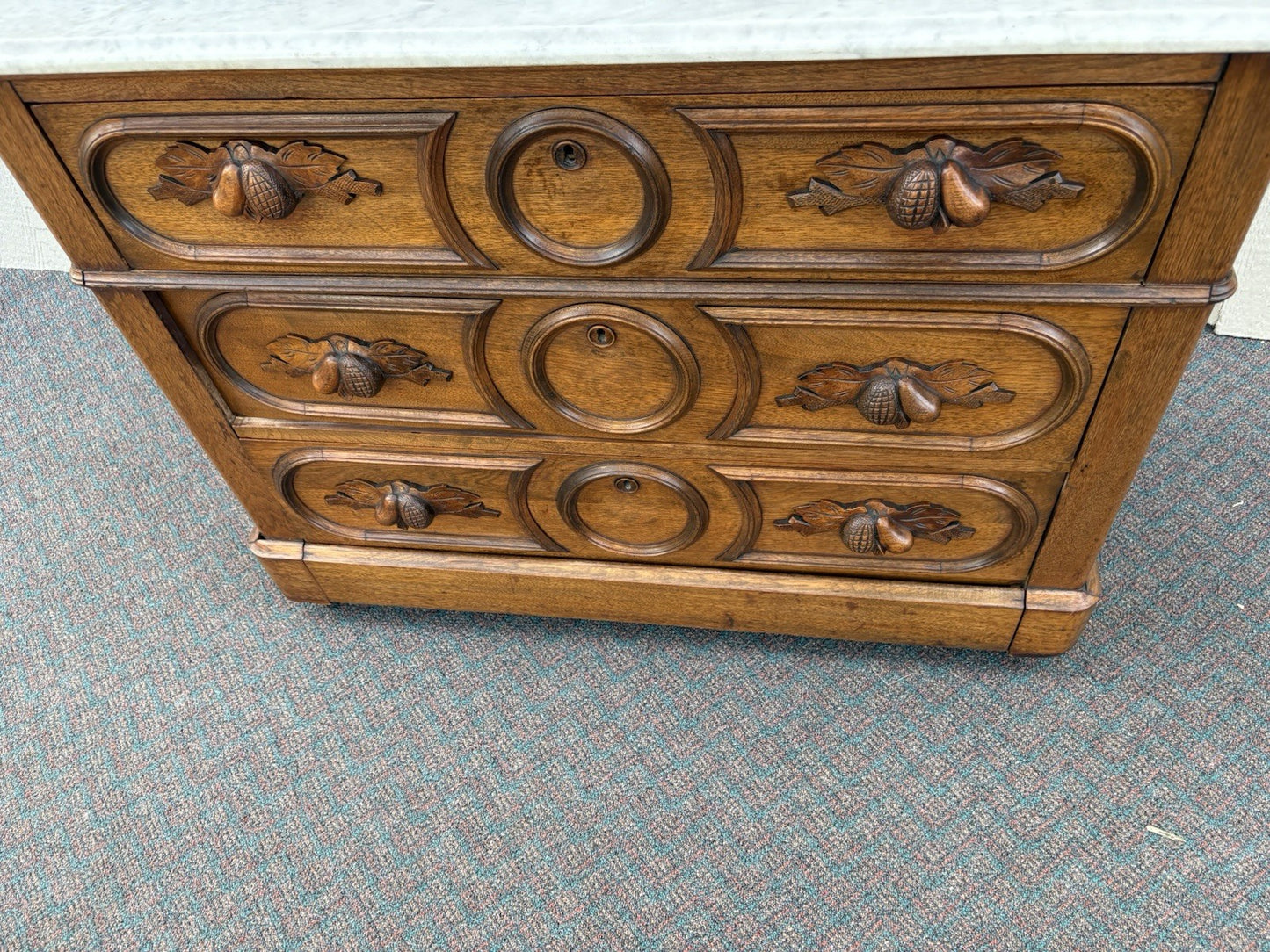 66668    RARE  Antique Victorian Oak Marble Top Dresser with Mirror