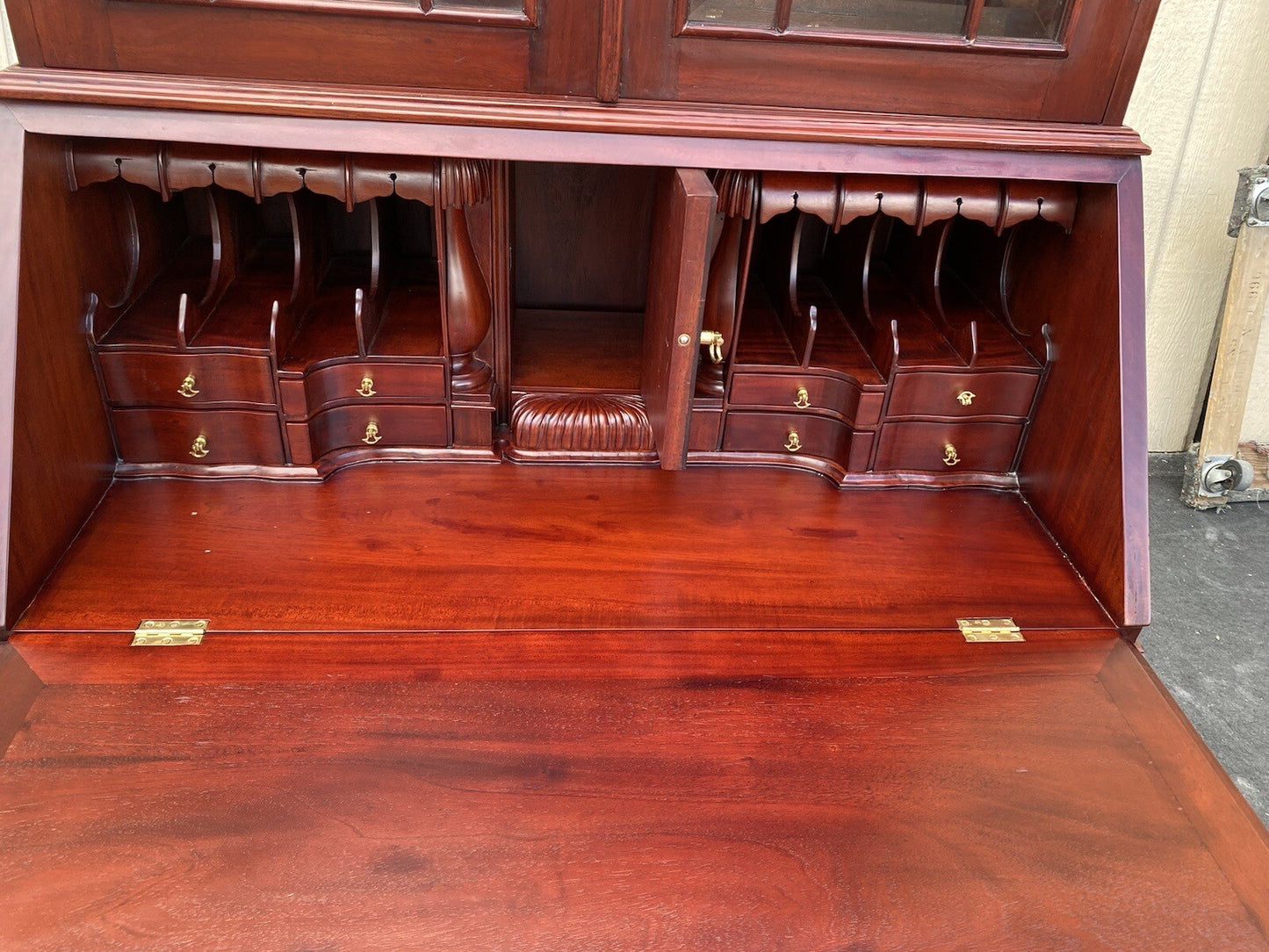 64897    Solid Mahogany 2 Piece Chippendale Secretary Desk w/ 2 Secret Drawers
