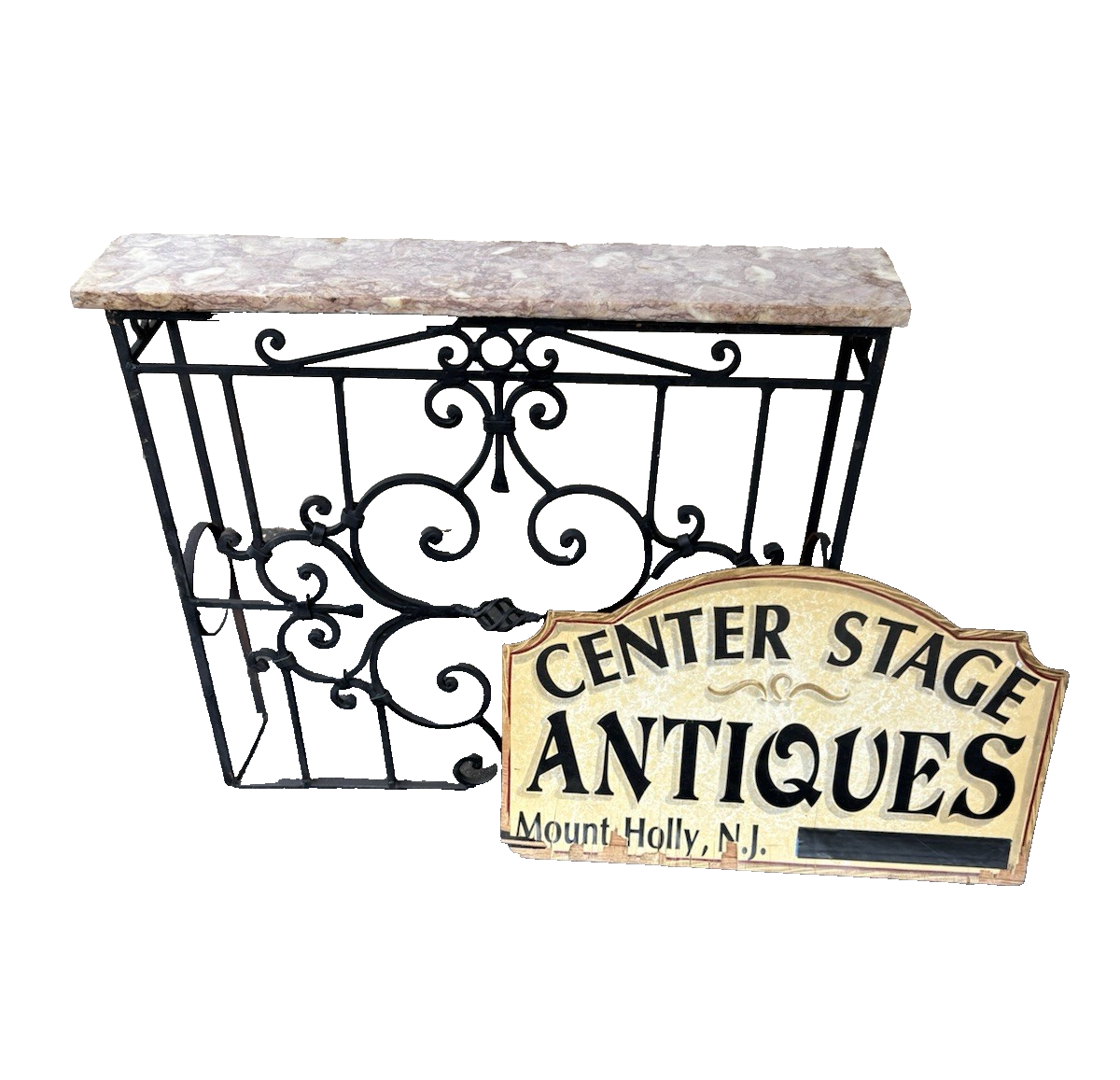 66802   Wrought Iron marble Top Console Table Stand