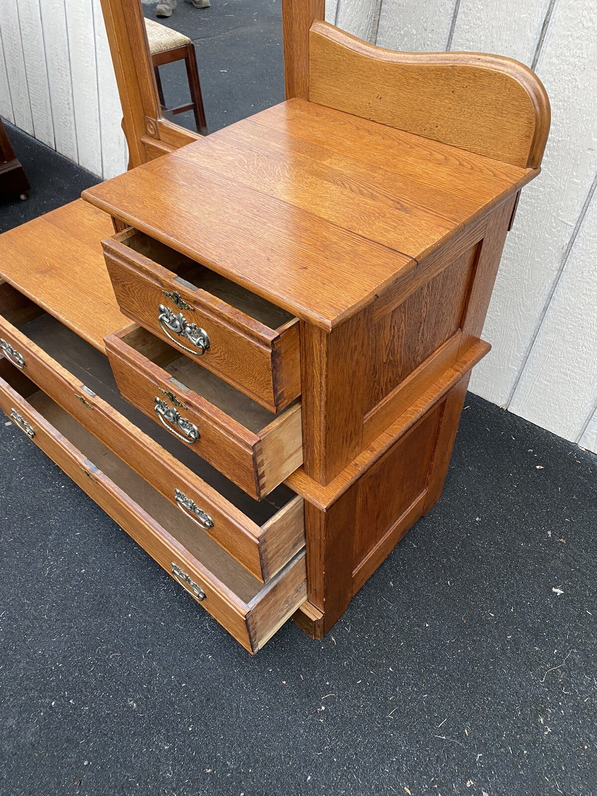 65144 Antique Victorian Oak Dresser Chest with Mirror