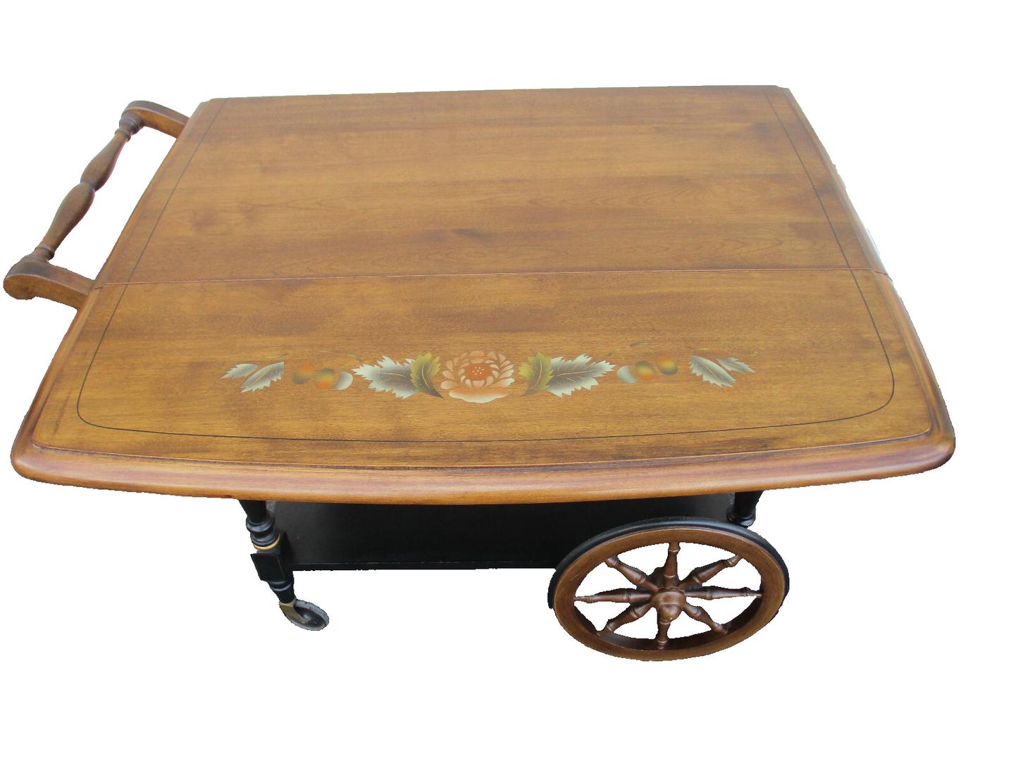 64308 Stenciled Solid Maple Tea Cart Bar Cart with Wheels