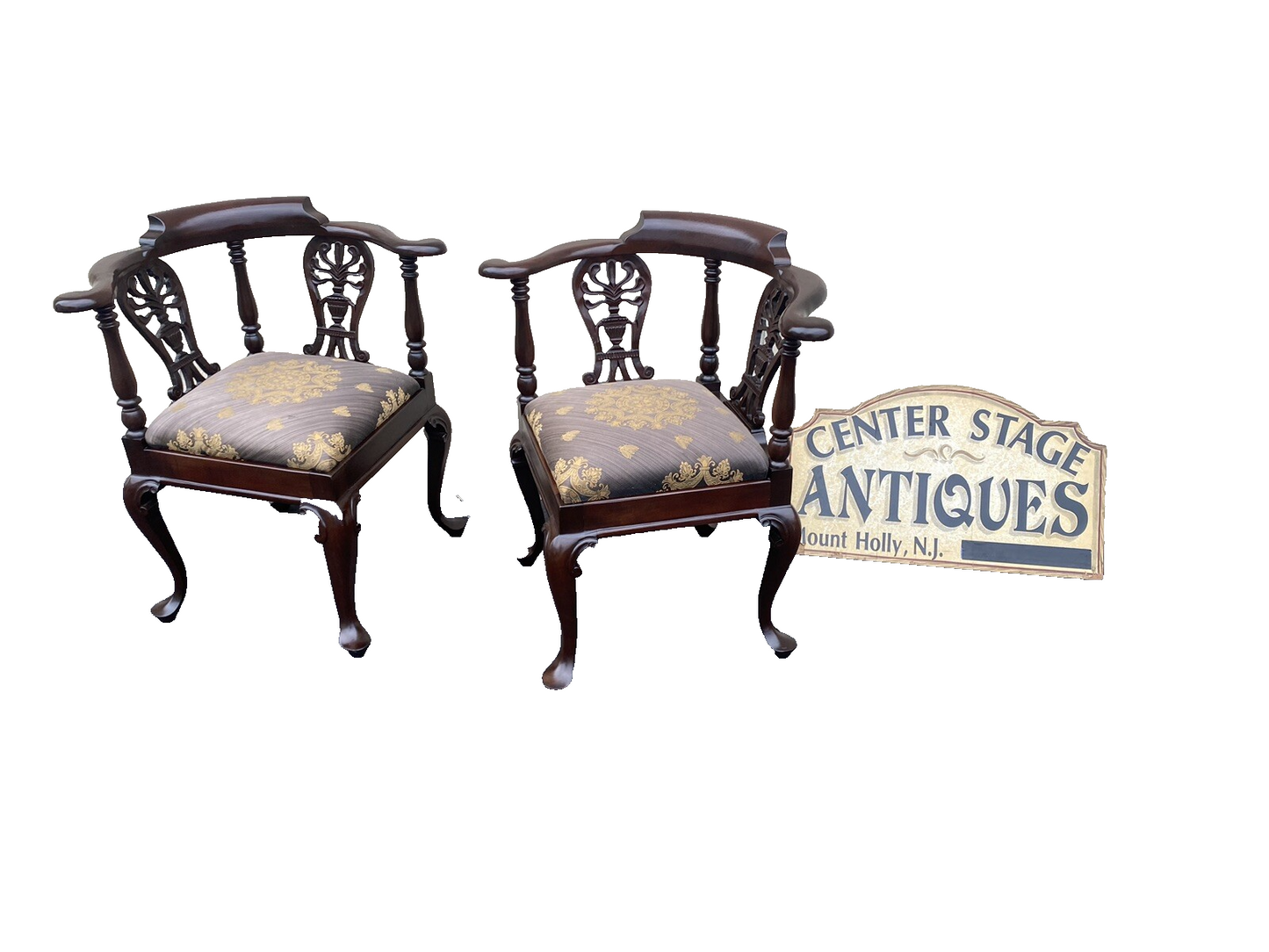 66092   Pair Quality Solid Mahogany Custom Made Corner Chair s