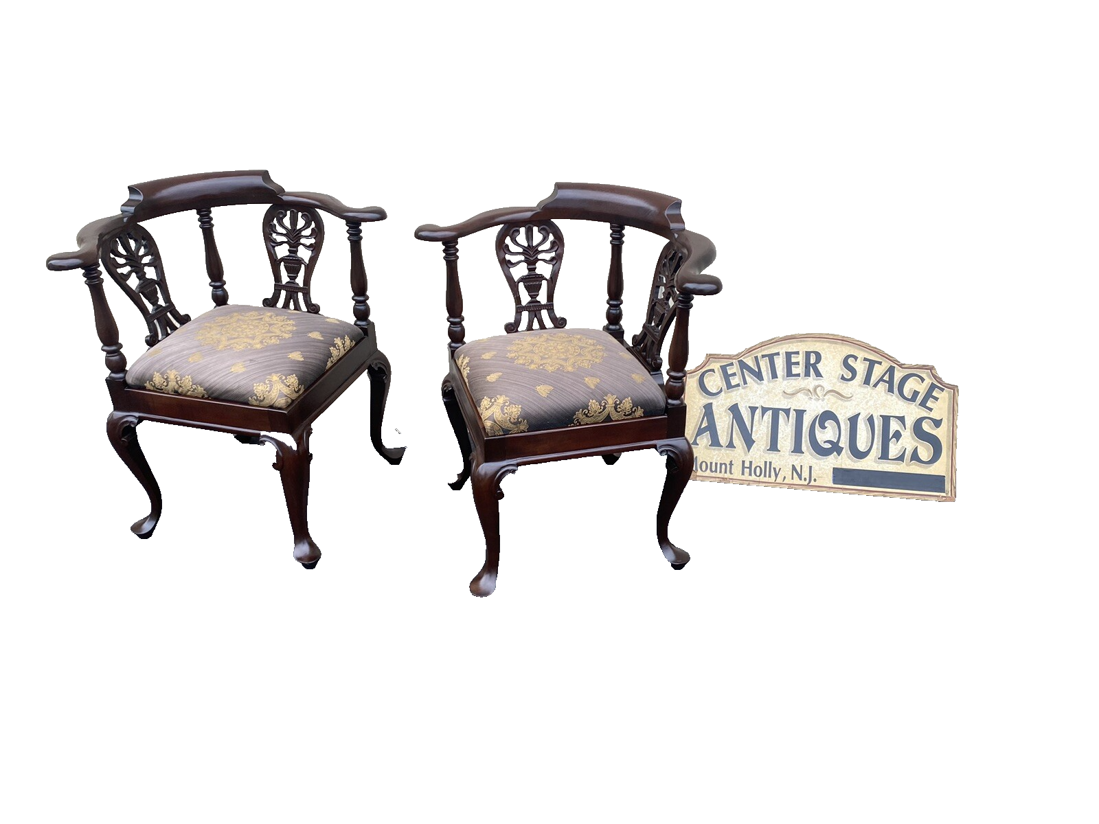 66092   Pair Quality Solid Mahogany Custom Made Corner Chair s