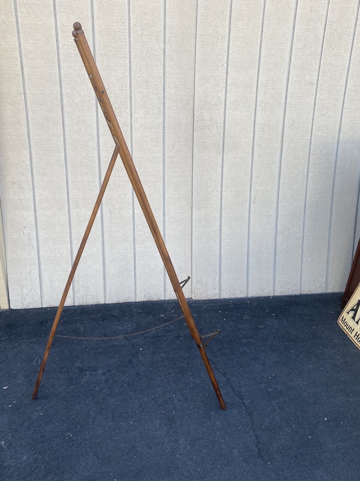 64739  RARE Antique Victorian Oak Stick And Ball Art  Oil Painting EASEL