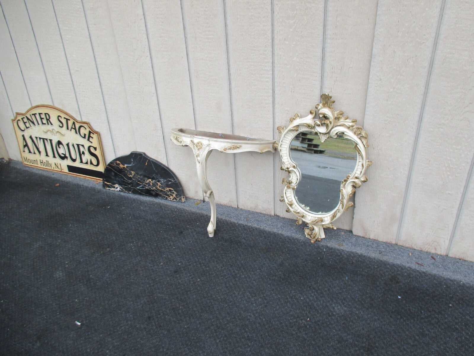 63814   Decorator Marble Top Wall Shelf with Mirror