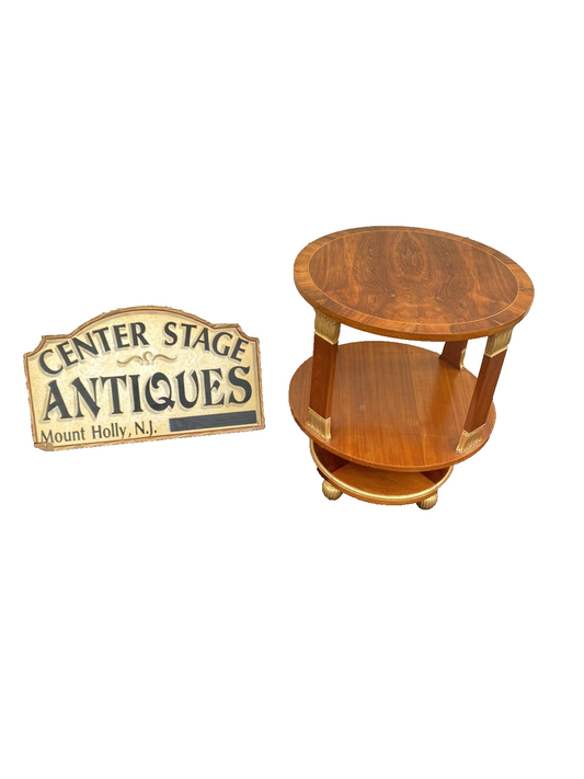 65467     Round Banded  Burled Mahogany Lamp Table Stand