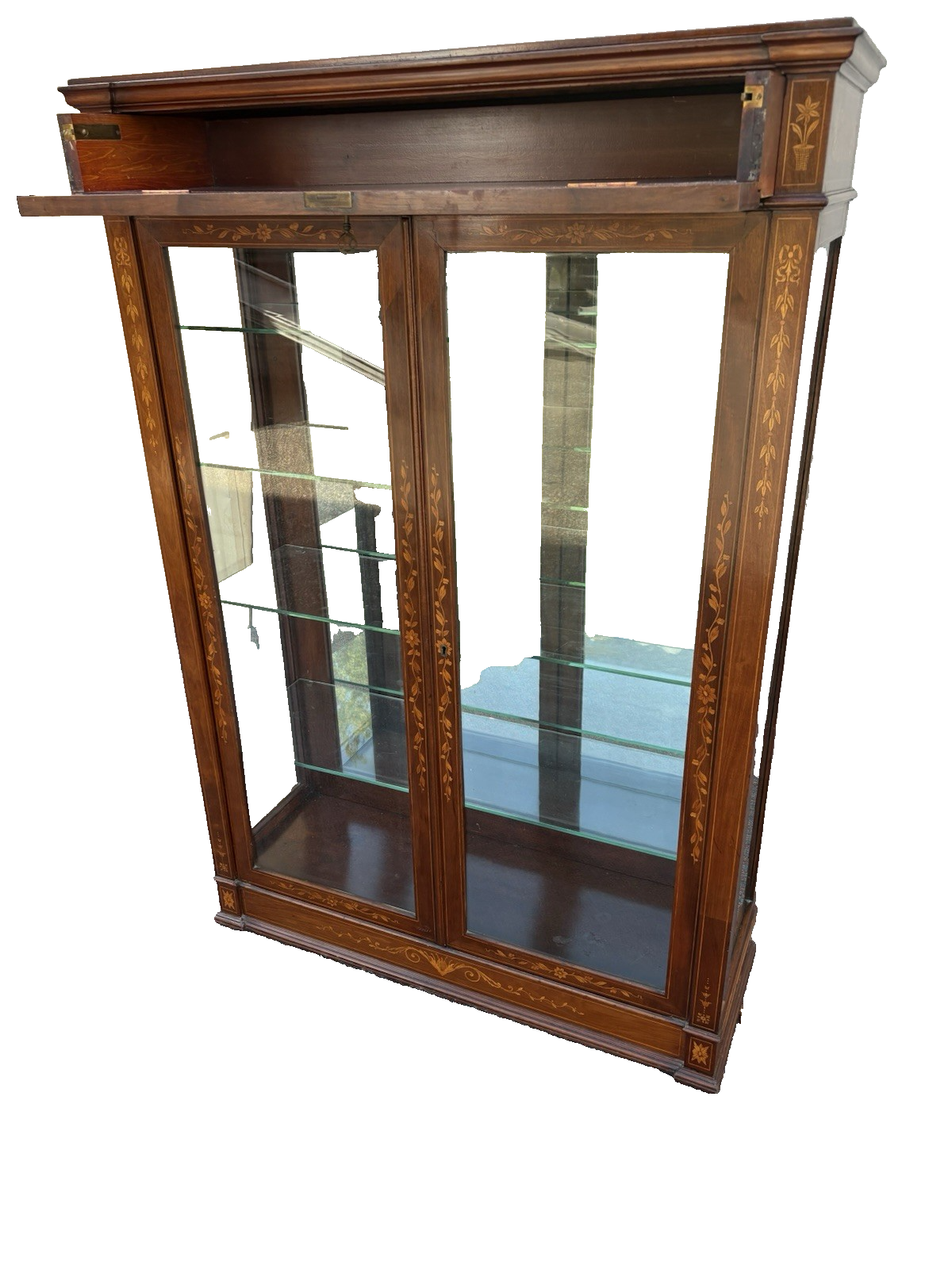 66973 Custom Hand Made Inlaid Mahogany Bookcase Curio Cabinet Etergie Drawer