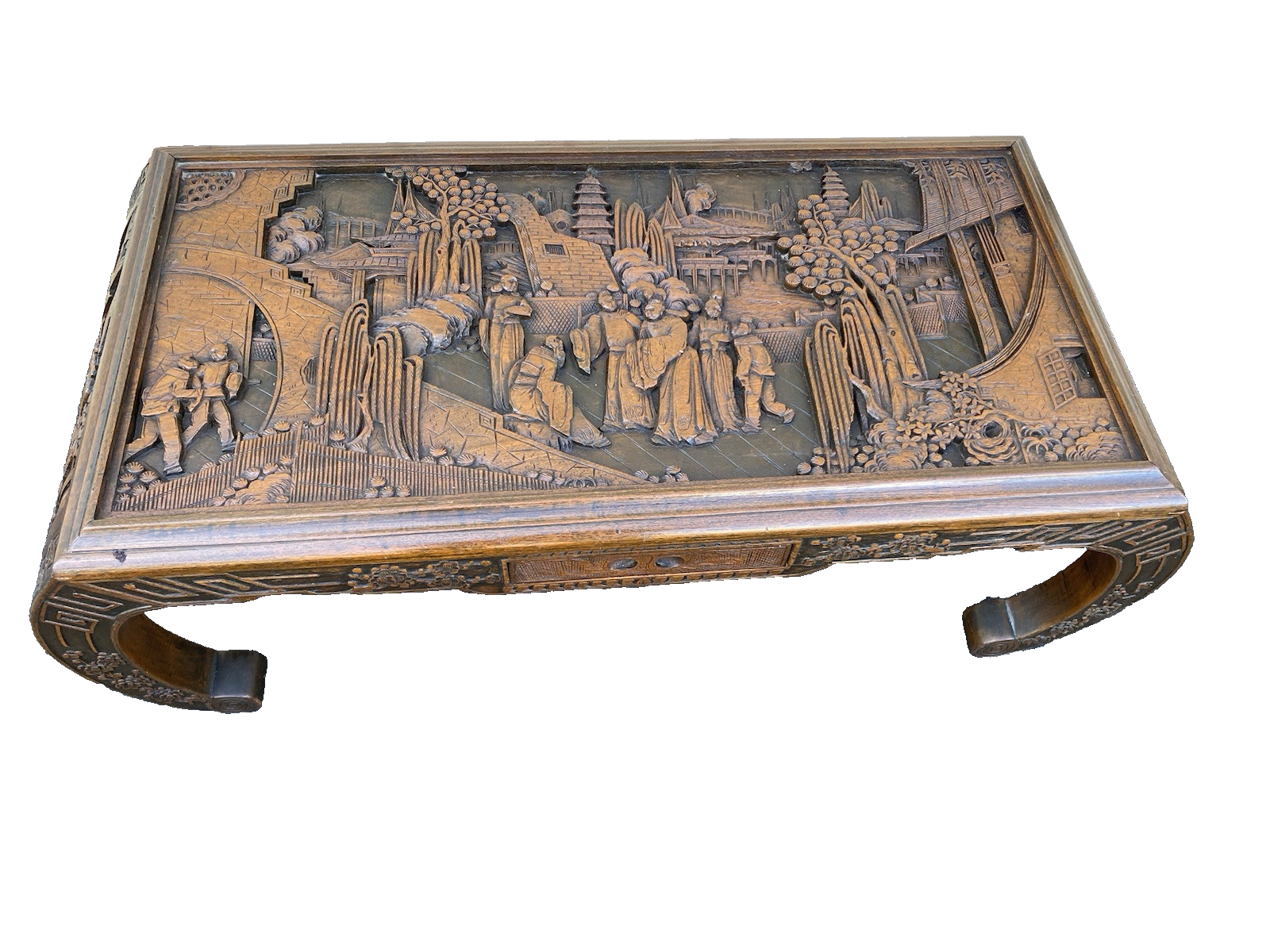 66349 Oriental Hand Carved Coffee Table Stand w/ drawer