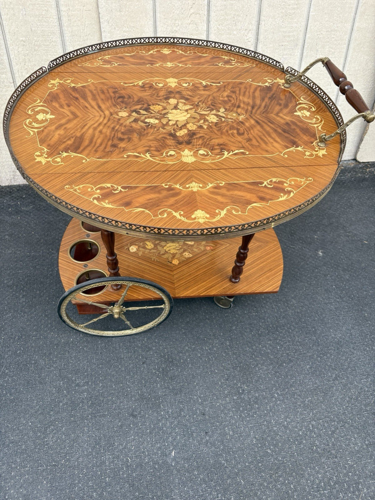 66844 Italian Inlaid Bar Cart Liquor Cabinet Teacart