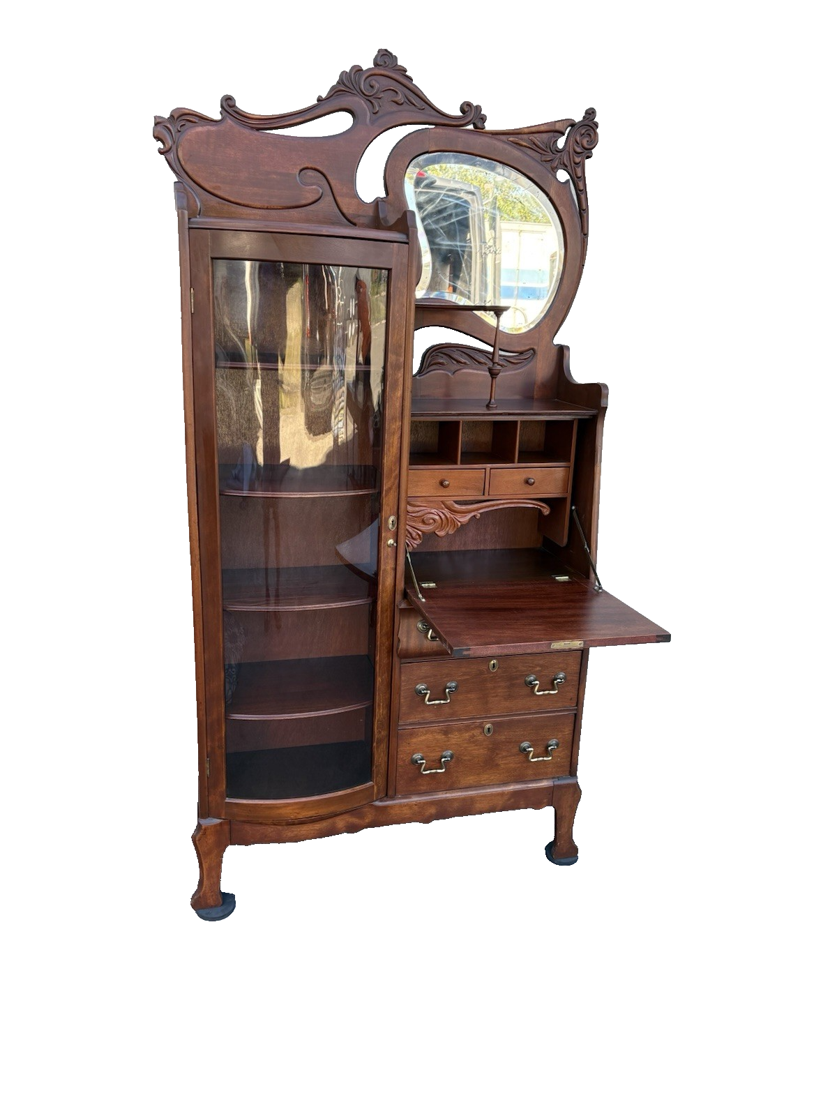 67010 Antique Mahogany Side By Side Desk with Bookcase