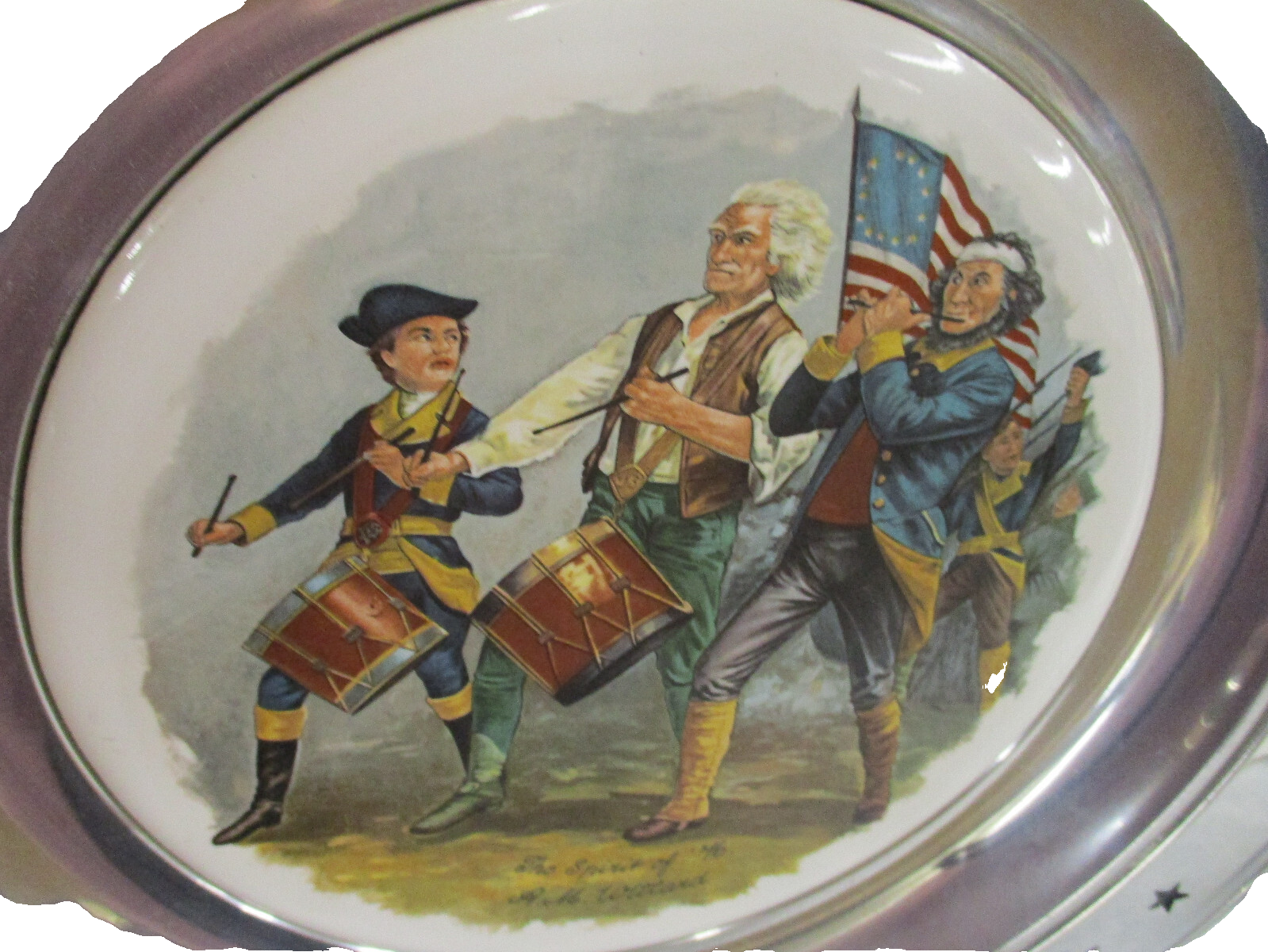 ES90 Collection of 6  Porcelain GREAT AMERICAN Revolution Plates in Pewter Frame
